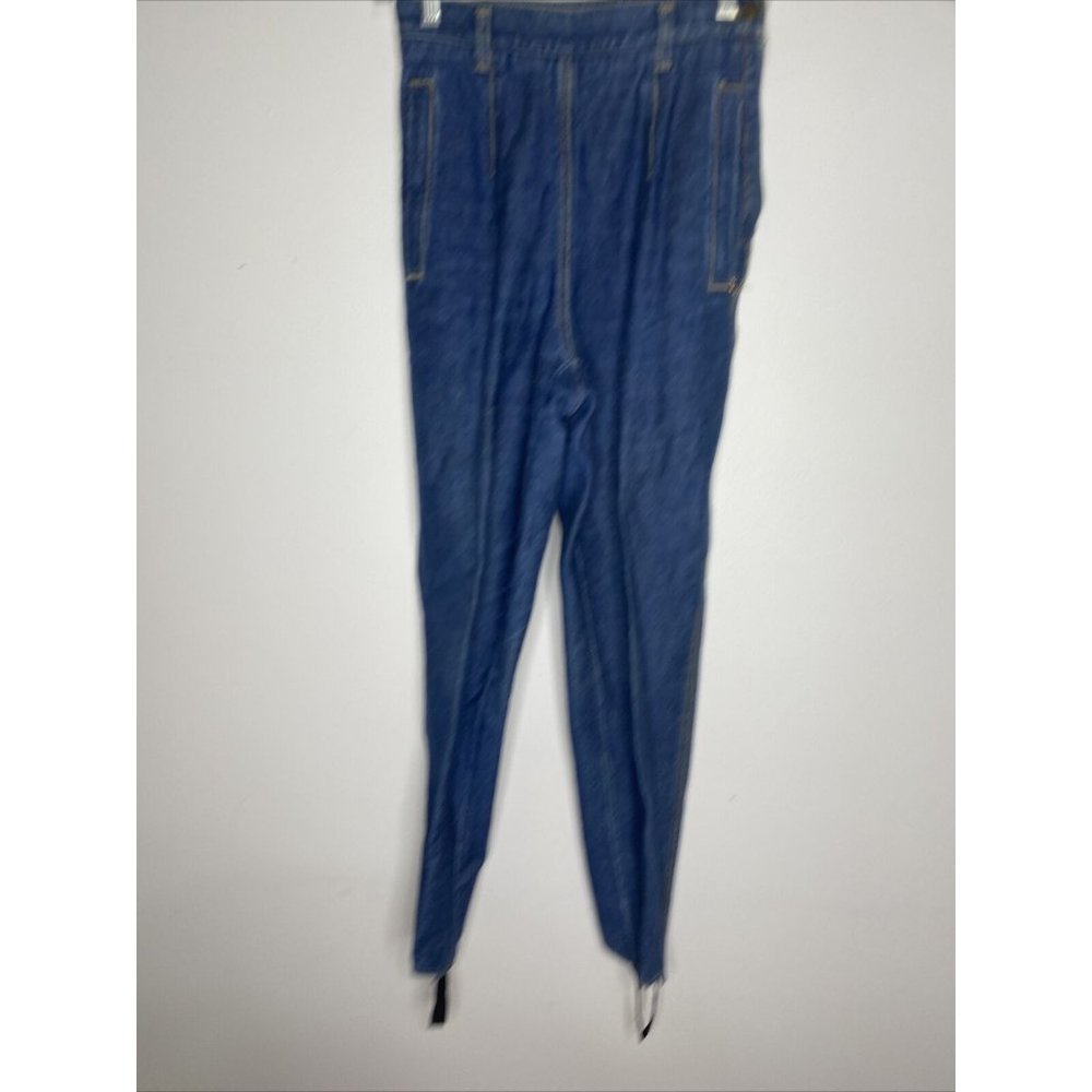 Vintage Lizwear 1980's Denim Stretch High Waisted Stirrup Jeans Sz P 4 Skinny